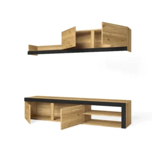 Lounge Furniture, IDEM -model, 200x40x180cm, Muurschildering Samenstelling, Eik en zwart, Moderne stijl Skraut Home