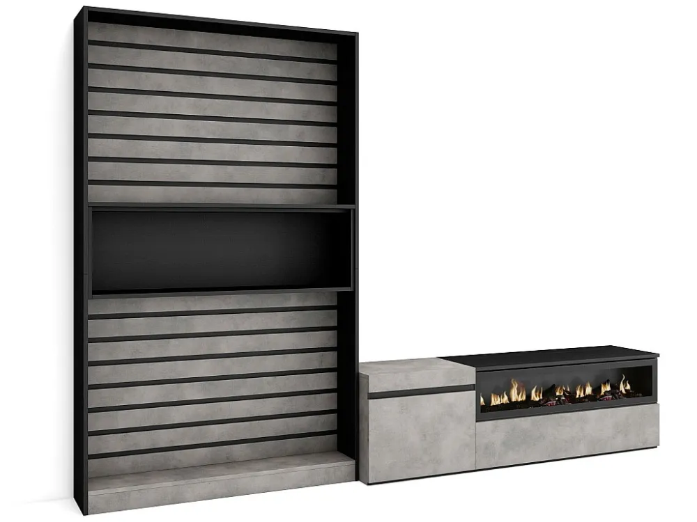 Meubels voor woonkamer, 260x186x35cm, Voor tv's tot 65", Elektrische haard, Cement Skraut Home