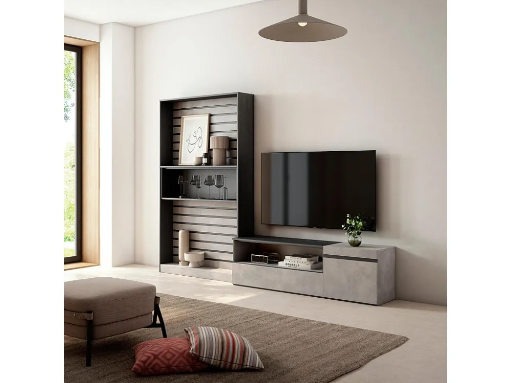 Meubels voor woonkamer, 260x186x35cm, Voor tv's tot 65", TV-Tafel, Cement Skraut Home