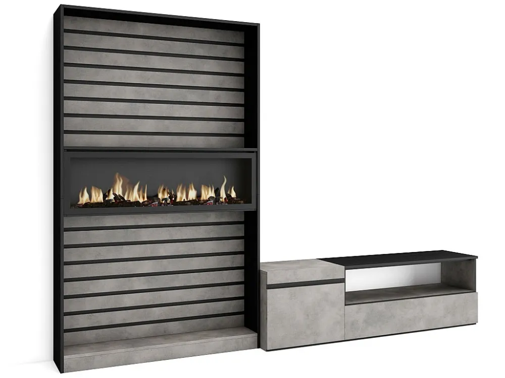 Meubels voor woonkamer, 260x186x35cm, Voor tv's tot 65", Elektrische haard, Cement Skraut Home