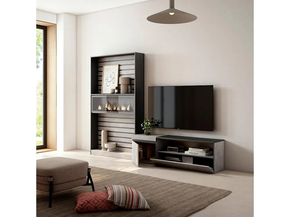 Meubels voor woonkamer, 260x186x35cm, Voor tv's tot 65", Elektrische haard, Cement Skraut Home