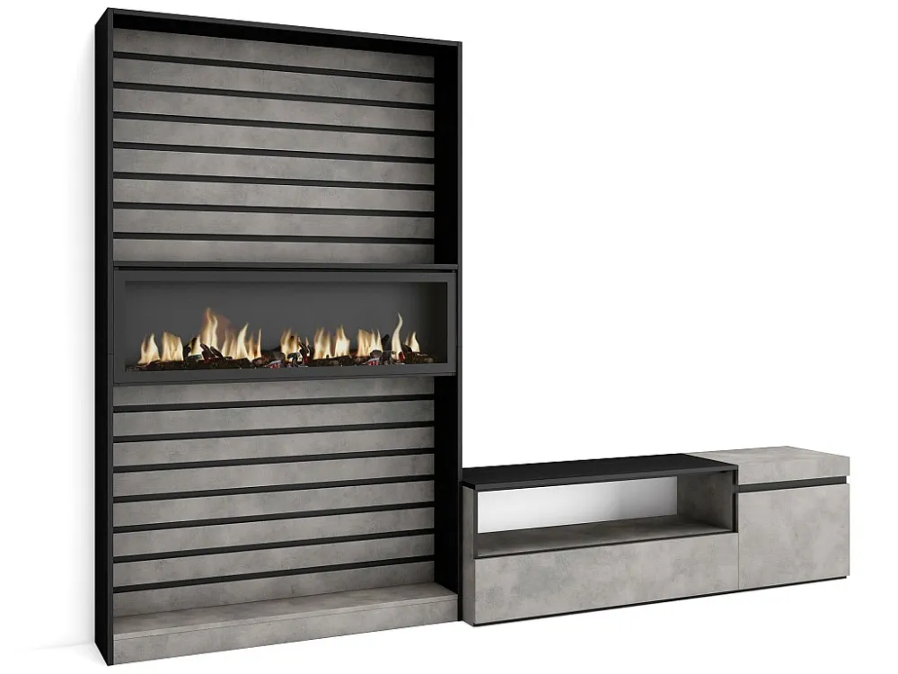 Meubels voor woonkamer, 260x186x35cm, Voor tv's tot 65", Elektrische haard, Cement Skraut Home