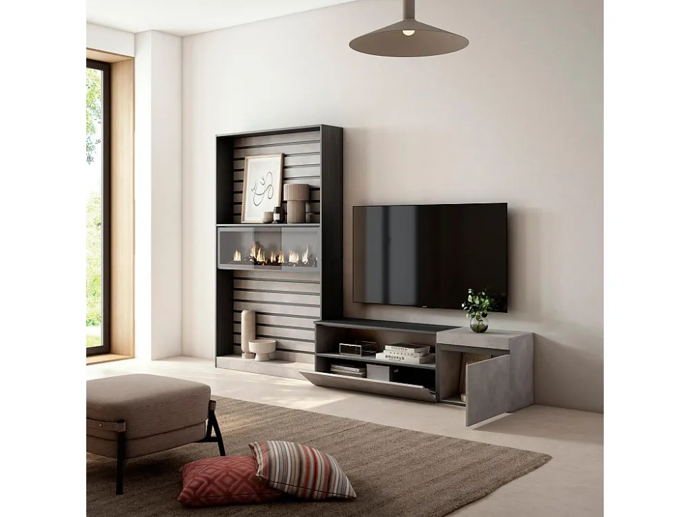 Meubels voor woonkamer, 260x186x35cm, Voor tv's tot 65", Elektrische haard, Cement Skraut Home