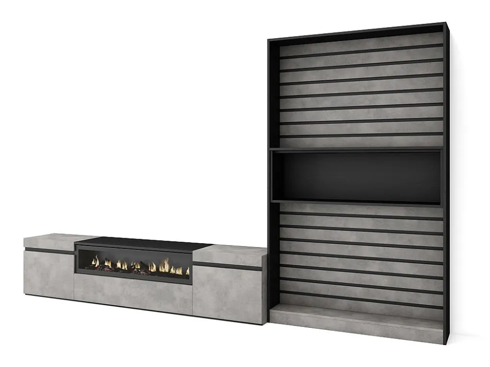 Meubels voor woonkamer, 310x186x35cm, Voor tv's tot 80", Elektrische haard, Cement Skraut Home
