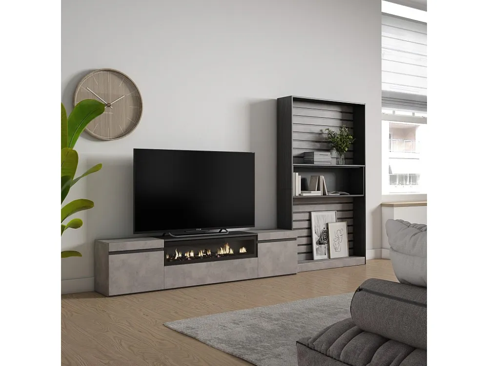 Meubels voor woonkamer, 310x186x35cm, Voor tv's tot 80", Elektrische haard, Cement Skraut Home
