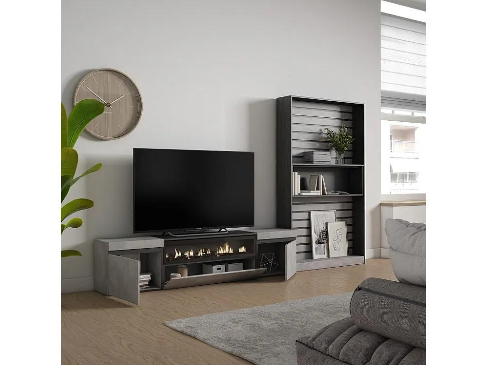 Meubels voor woonkamer, 310x186x35cm, Voor tv's tot 80", Elektrische haard, Cement Skraut Home