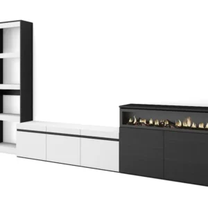 Meubels voor woonkamer, 310x186x35cm, Voor tv's tot 65", Elektrische haard, Wit en Zwart Skraut Home