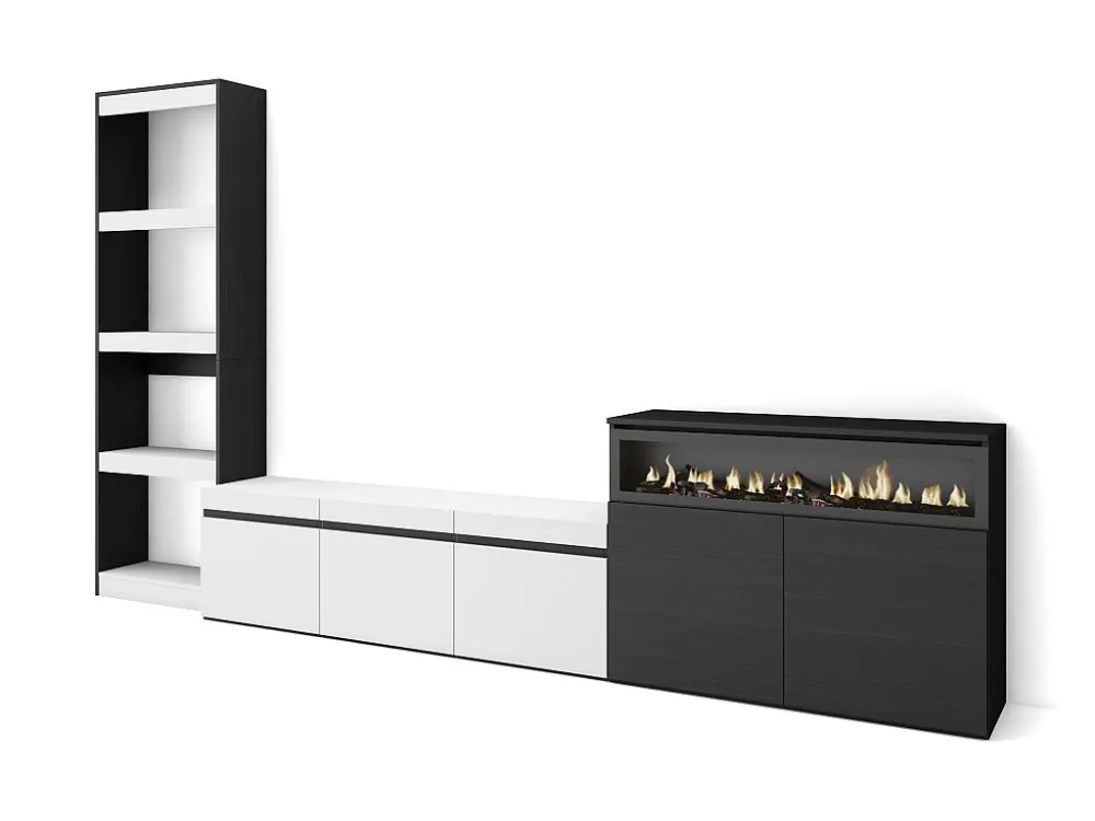 Meubels voor woonkamer, 310x186x35cm, Voor tv's tot 65", Elektrische haard, Wit en Zwart Skraut Home