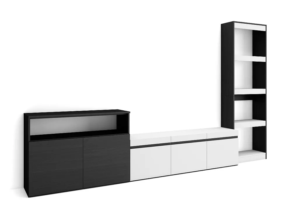 Meubels voor woonkamer, 310x186x35cm, Voor tv's tot 65", TV-Tafel, Wit en Zwart Skraut Home