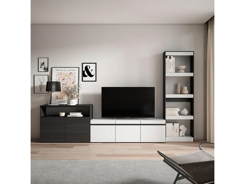 Meubels voor woonkamer, 310x186x35cm, Voor tv's tot 65", TV-Tafel, Wit en Zwart Skraut Home