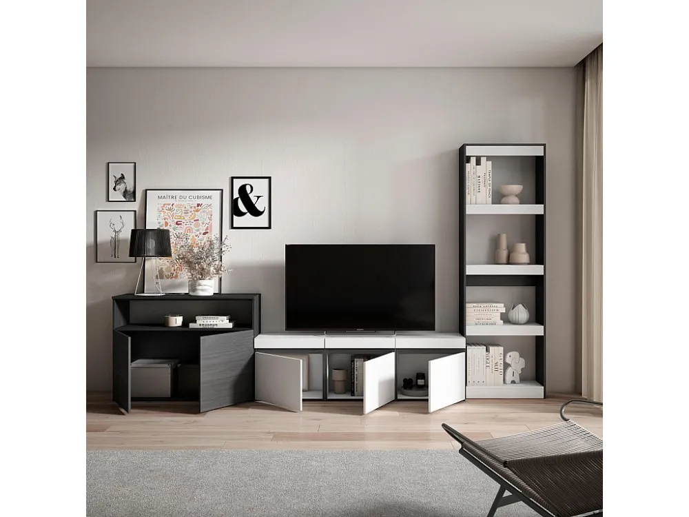 Meubels voor woonkamer, 310x186x35cm, Voor tv's tot 65", TV-Tafel, Wit en Zwart Skraut Home
