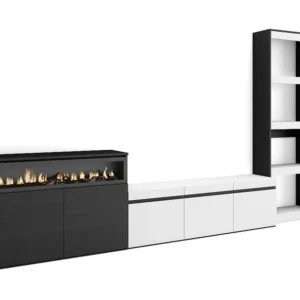 Meubels voor woonkamer, 310x186x35cm, Voor tv's tot 65", Elektrische haard, Wit en Zwart Skraut Home