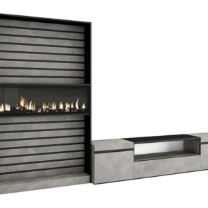Meubels voor woonkamer, 310x186x35cm, Voor tv's tot 80", Elektrische haard, Cement Skraut Home