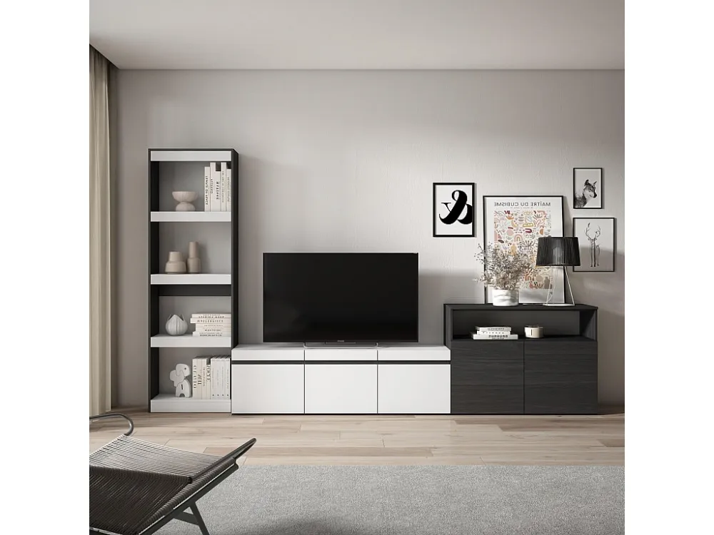 Meubels voor woonkamer, 310x186x35cm, Voor tv's tot 65", TV-Tafel, Wit en Zwart Skraut Home