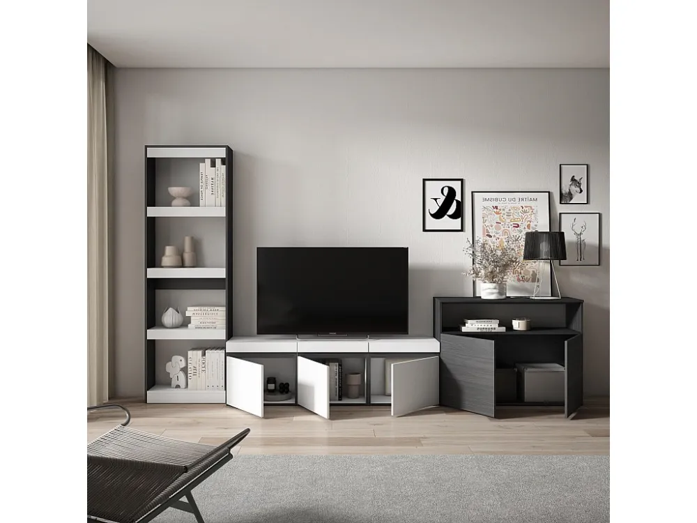Meubels voor woonkamer, 310x186x35cm, Voor tv's tot 65", TV-Tafel, Wit en Zwart Skraut Home