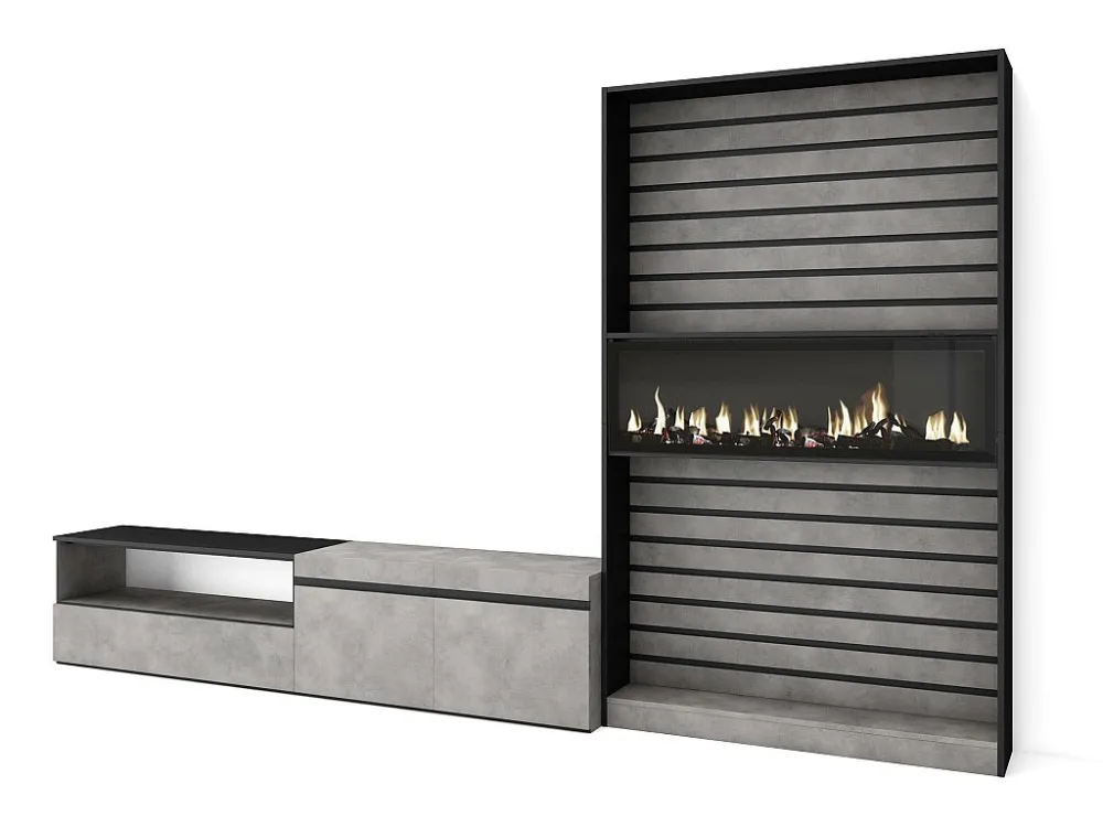 Meubels voor woonkamer, 310x186x35cm, Voor tv's tot 80", Elektrische haard, Cement Skraut Home