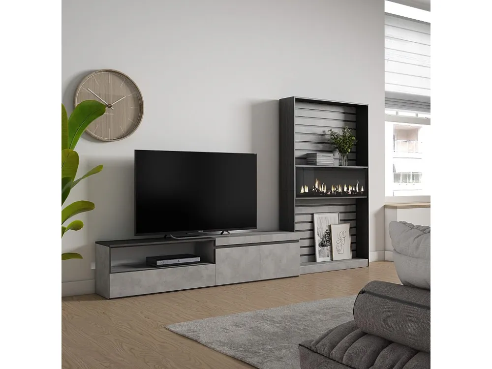 Meubels voor woonkamer, 310x186x35cm, Voor tv's tot 80", Elektrische haard, Cement Skraut Home