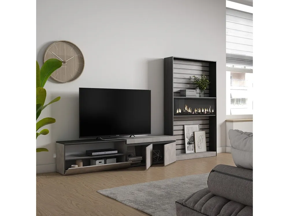 Meubels voor woonkamer, 310x186x35cm, Voor tv's tot 80", Elektrische haard, Cement Skraut Home