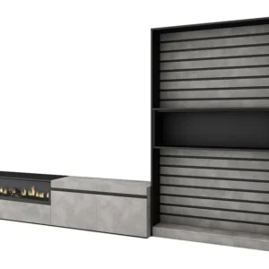 Meubels voor woonkamer, 310x186x35cm, Voor tv's tot 80", Elektrische haard, Cement Skraut Home