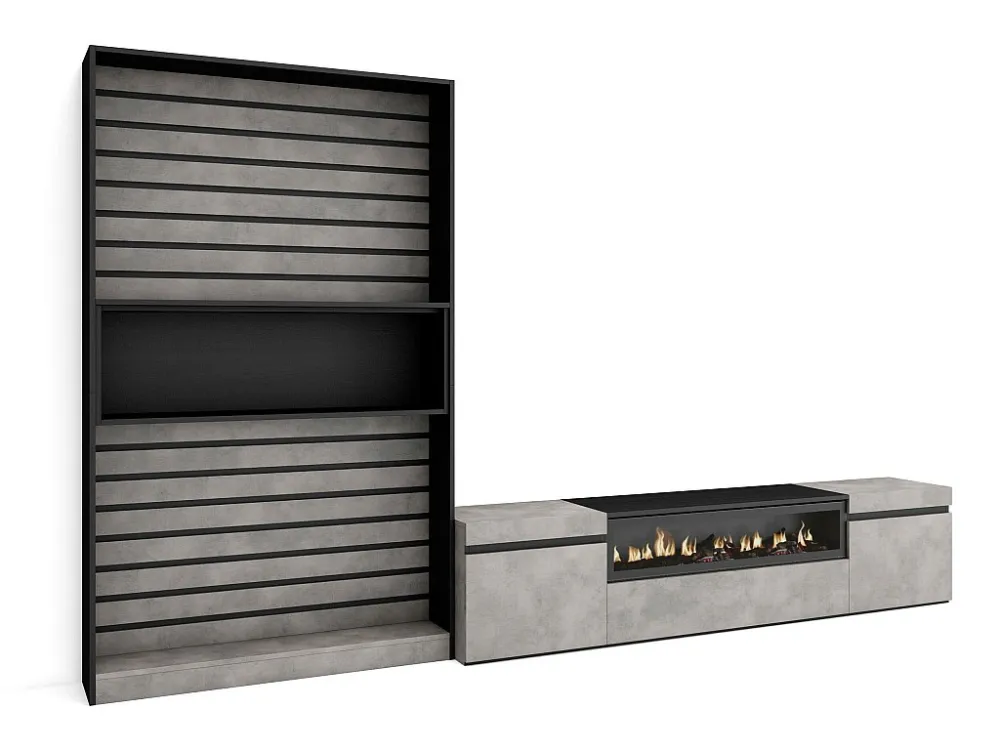 Meubels voor woonkamer, 310x186x35cm, Voor tv's tot 80", Elektrische haard, Cement Skraut Home