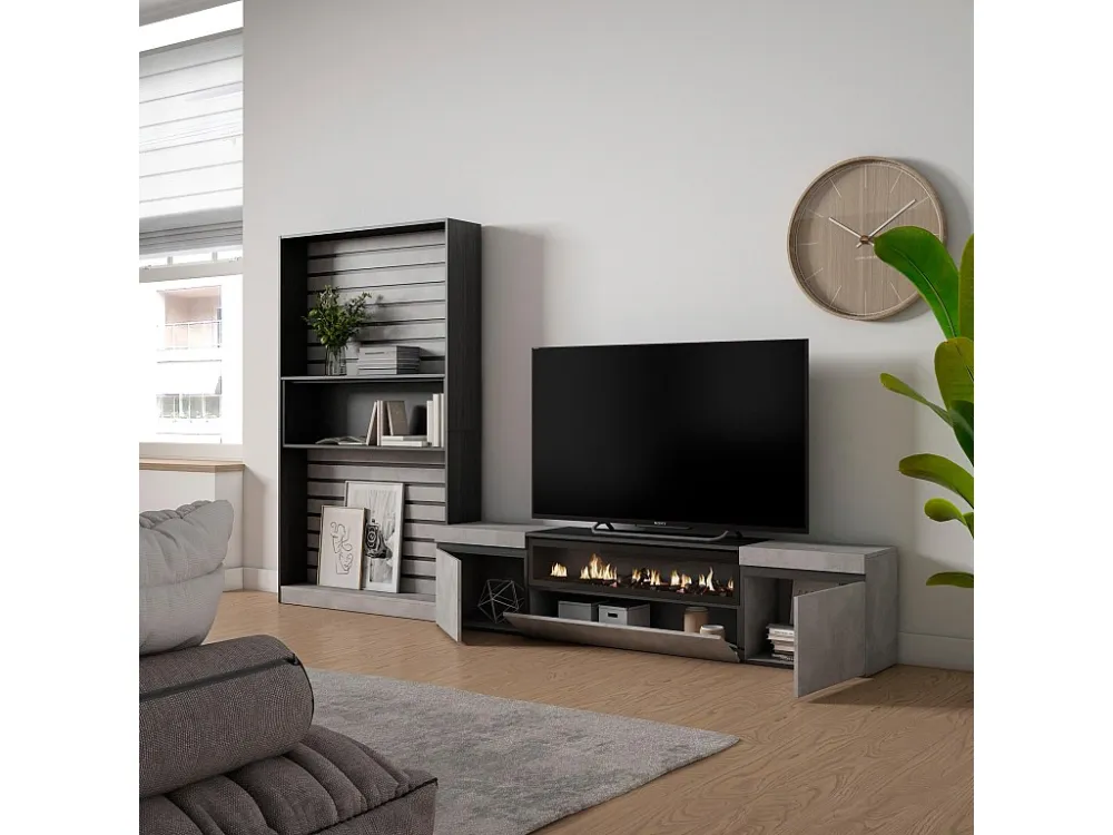 Meubels voor woonkamer, 310x186x35cm, Voor tv's tot 80", Elektrische haard, Cement Skraut Home