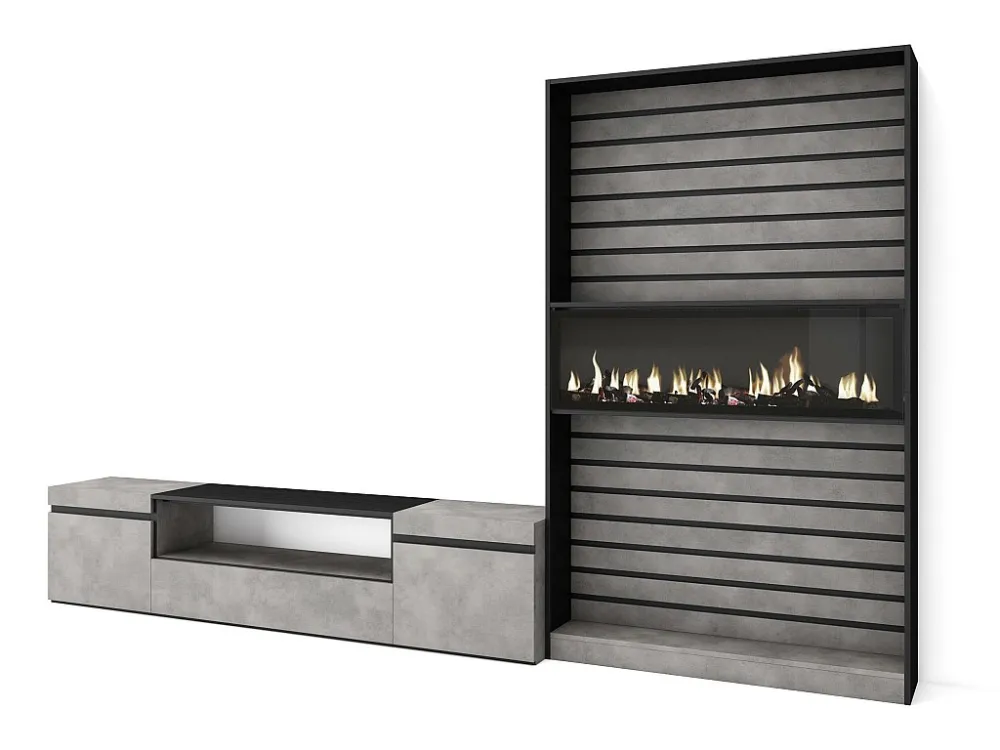 Meubels voor woonkamer, 310x186x35cm, Voor tv's tot 80", Elektrische haard, Cement Skraut Home