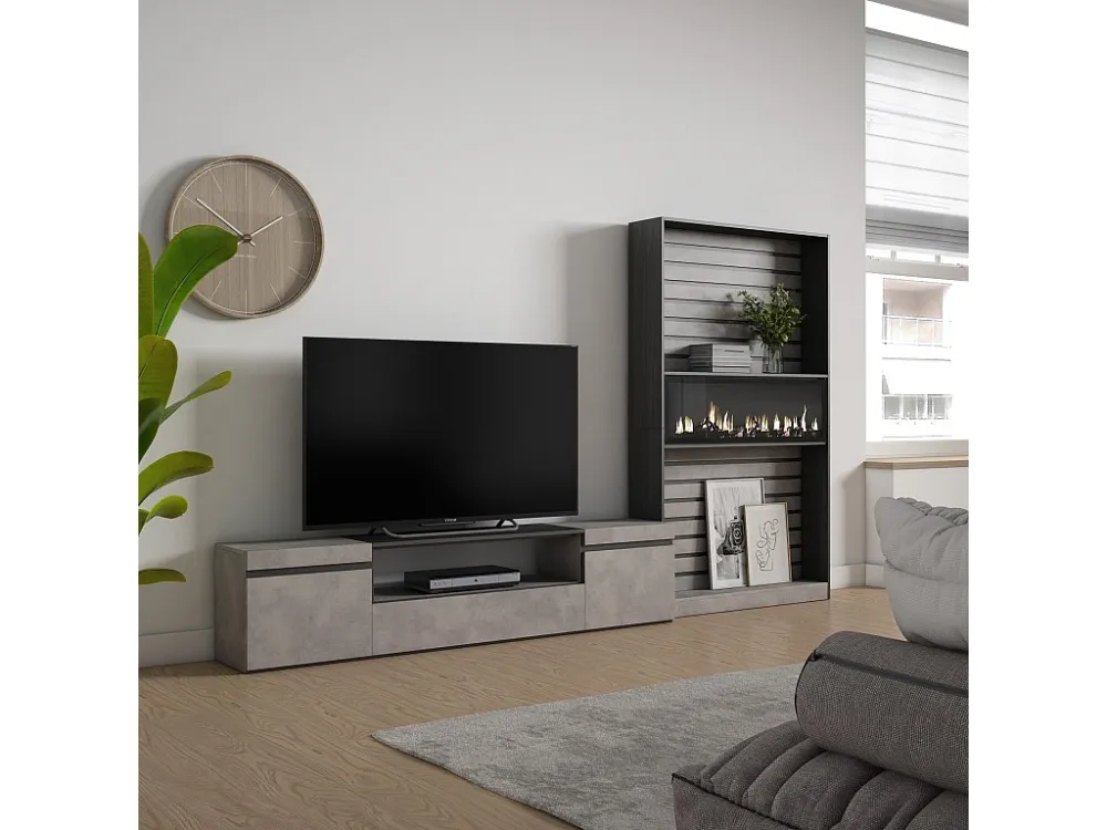 Meubels voor woonkamer, 310x186x35cm, Voor tv's tot 80", Elektrische haard, Cement Skraut Home