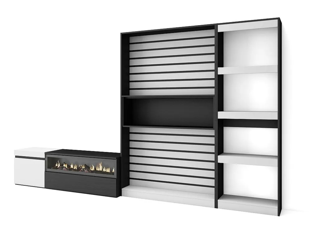 Meubels voor woonkamer, 320x186x35cm, Elektrische haard, Wit en Zwart Skraut Home