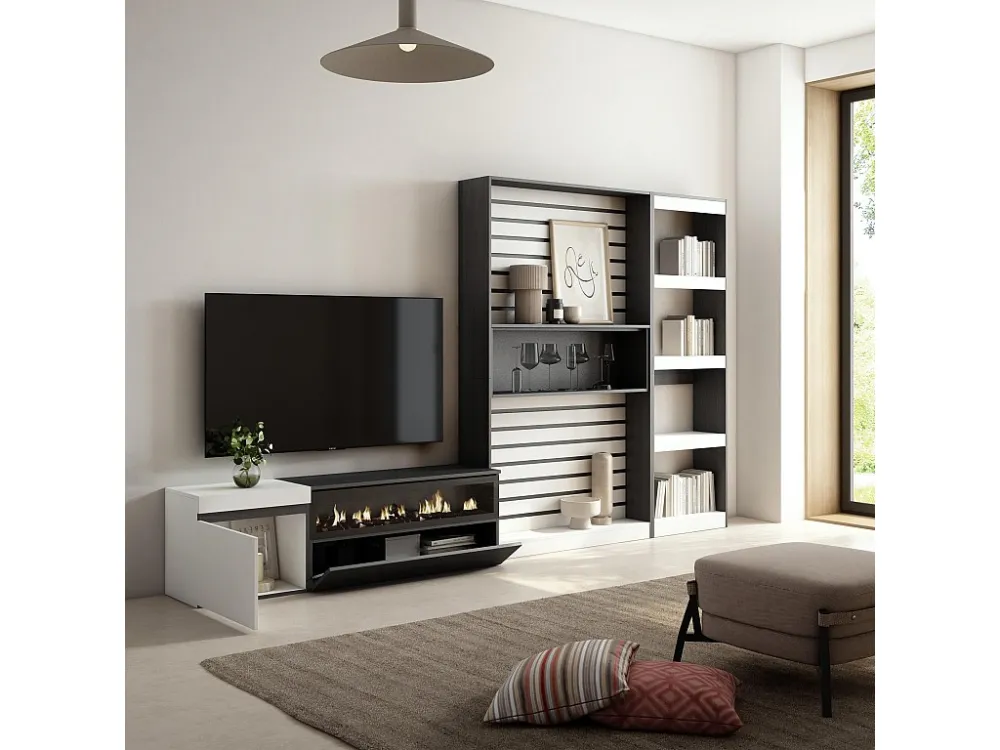 Meubels voor woonkamer, 320x186x35cm, Elektrische haard, Wit en Zwart Skraut Home