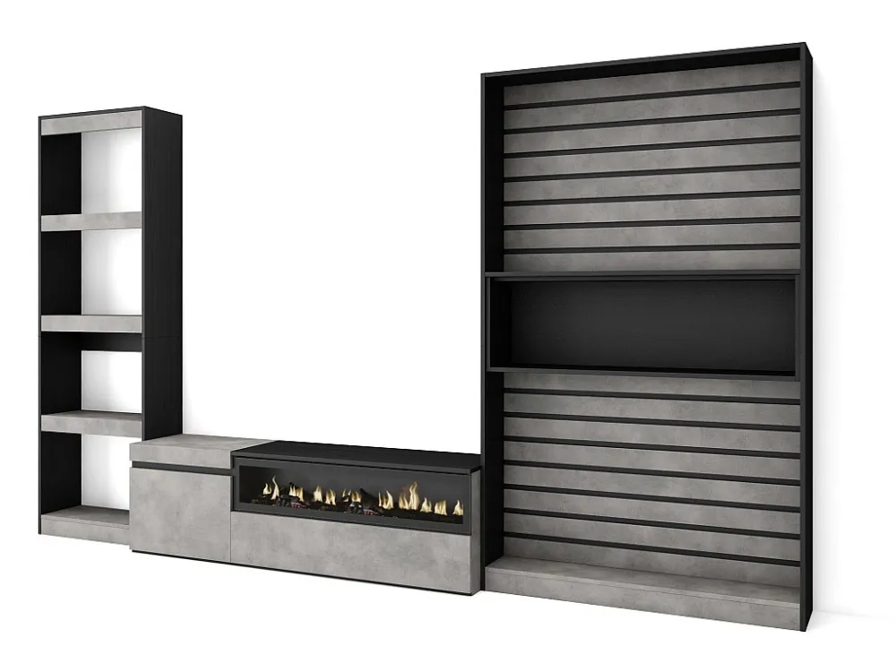 Meubels voor woonkamer, 320x186x35cm, Elektrische haard, Cement Skraut Home