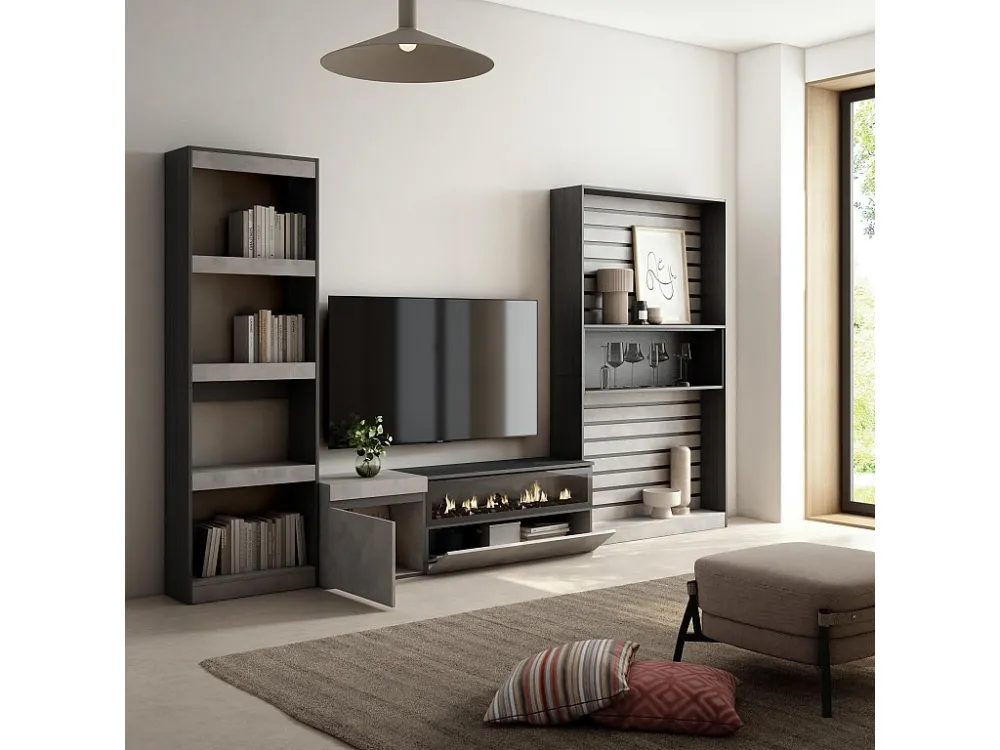 Meubels voor woonkamer, 320x186x35cm, Elektrische haard, Cement Skraut Home