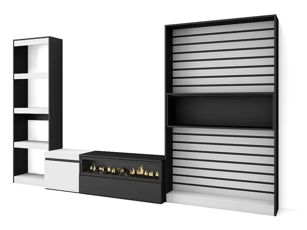 Meubels voor woonkamer, 320x186x35cm, Elektrische haard, Wit en Zwart Skraut Home
