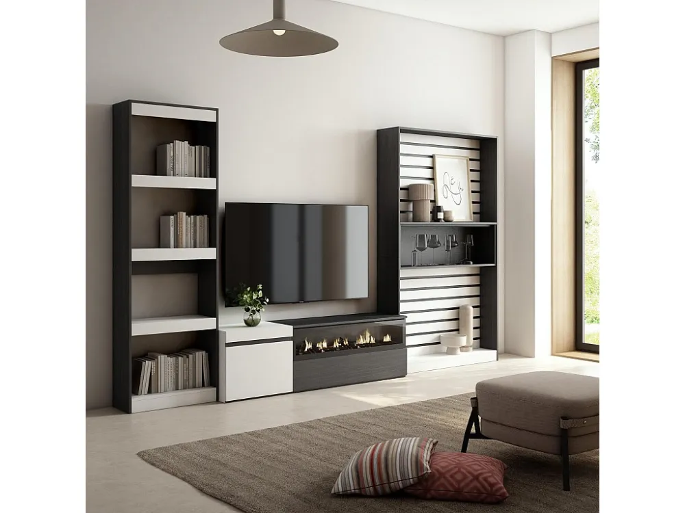 Meubels voor woonkamer, 320x186x35cm, Elektrische haard, Wit en Zwart Skraut Home