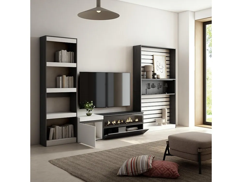 Meubels voor woonkamer, 320x186x35cm, Elektrische haard, Wit en Zwart Skraut Home