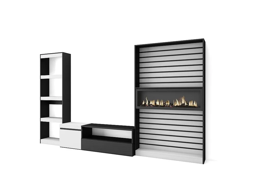 Meubels voor woonkamer, 320x186x35cm, Elektrische haard, Wit en Zwart Skraut Home