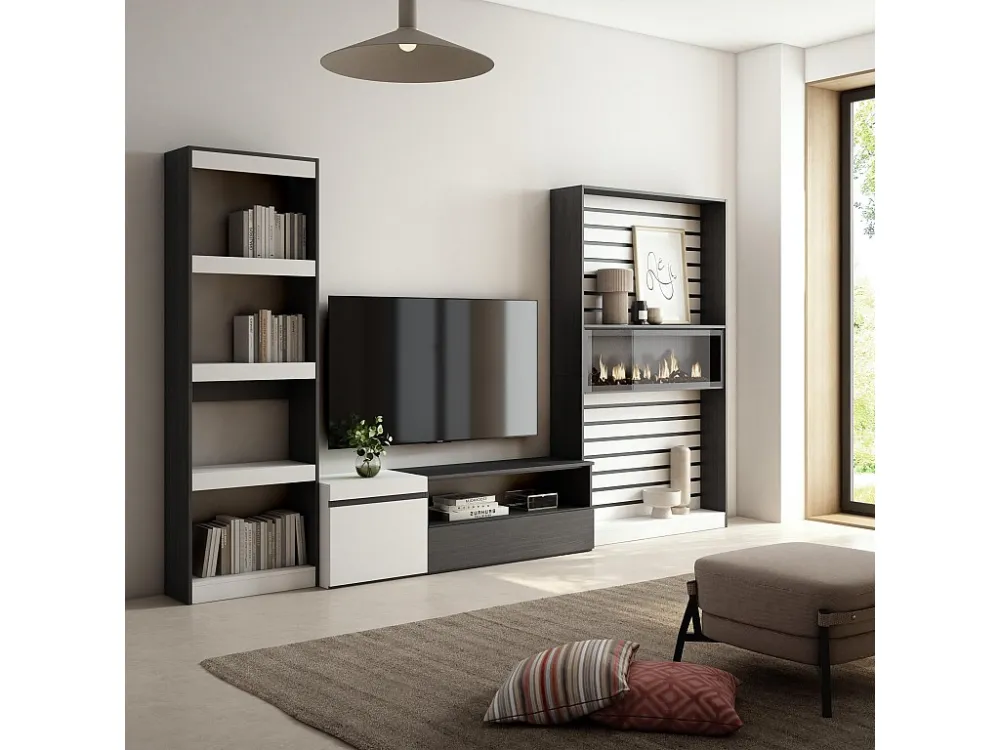 Meubels voor woonkamer, 320x186x35cm, Elektrische haard, Wit en Zwart Skraut Home