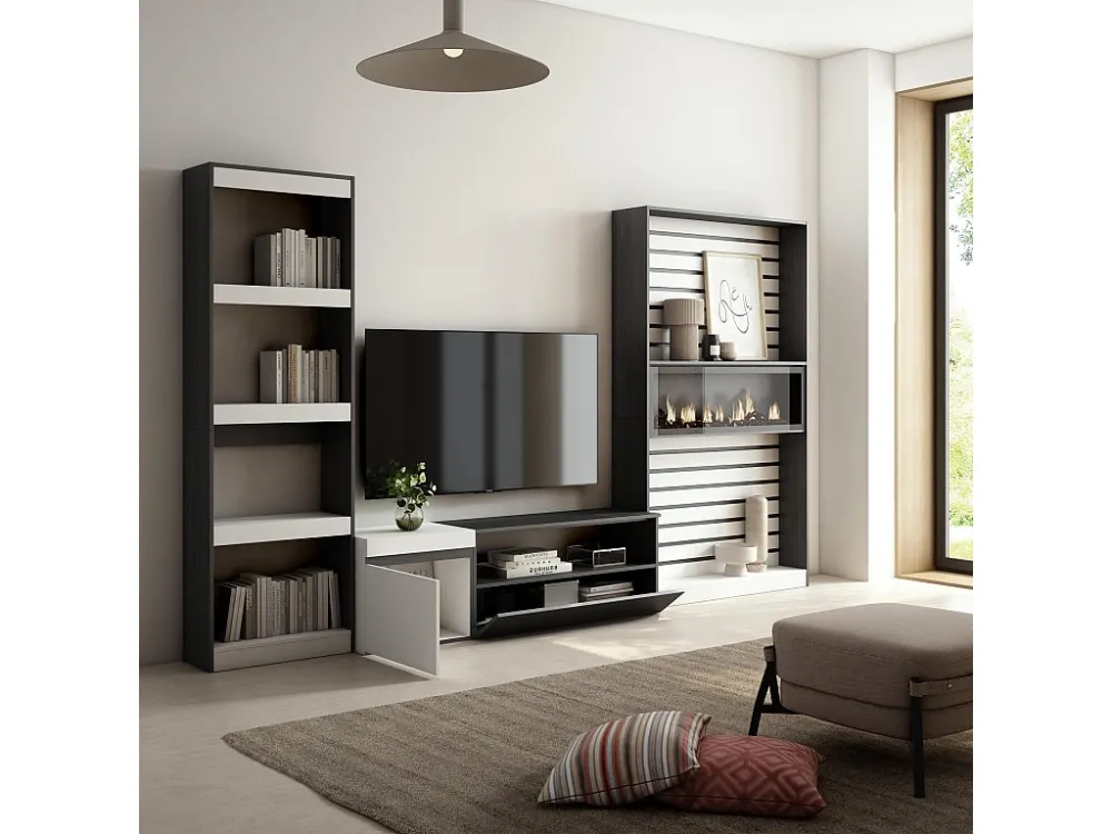 Meubels voor woonkamer, 320x186x35cm, Elektrische haard, Wit en Zwart Skraut Home