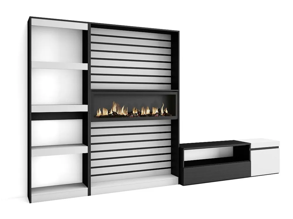 Meubels voor woonkamer, 320x186x35cm, Elektrische haard, Wit en Zwart Skraut Home