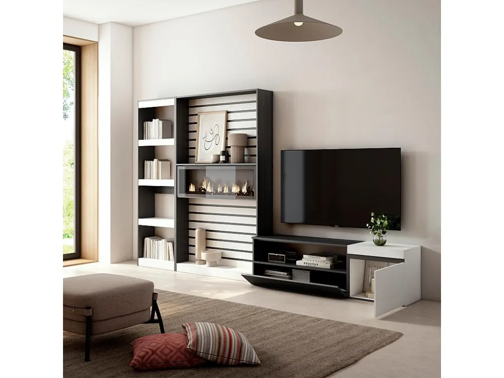 Meubels voor woonkamer, 320x186x35cm, Elektrische haard, Wit en Zwart Skraut Home