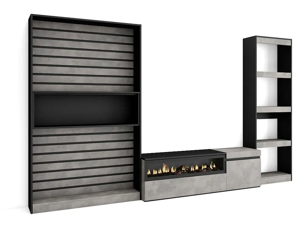 Meubels voor woonkamer, 320x186x35cm, Elektrische haard, Cement Skraut Home