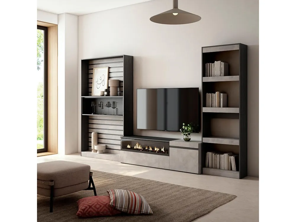 Meubels voor woonkamer, 320x186x35cm, Elektrische haard, Cement Skraut Home
