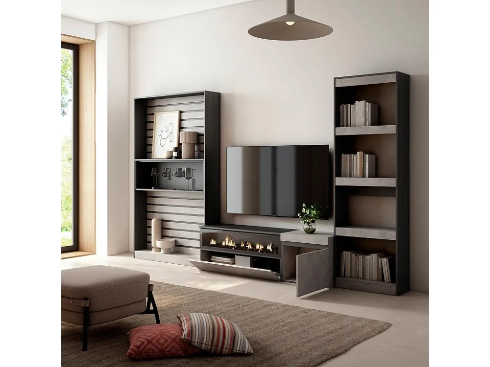 Meubels voor woonkamer, 320x186x35cm, Elektrische haard, Cement Skraut Home