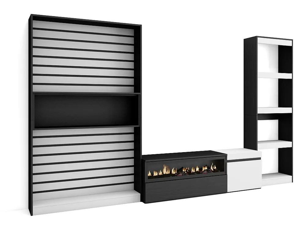 Meubels voor woonkamer, 320x186x35cm, Elektrische haard, Wit en Zwart Skraut Home