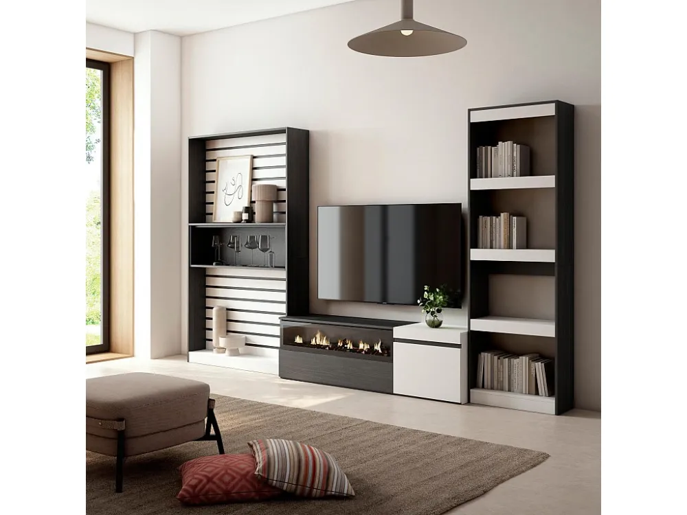 Meubels voor woonkamer, 320x186x35cm, Elektrische haard, Wit en Zwart Skraut Home