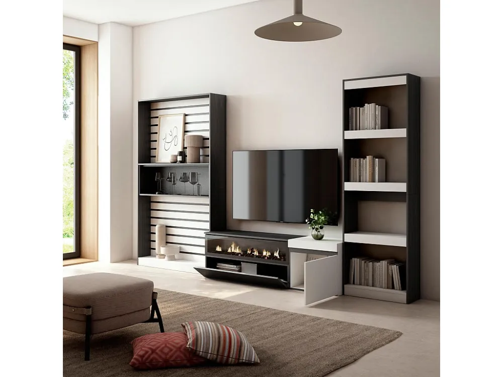 Meubels voor woonkamer, 320x186x35cm, Elektrische haard, Wit en Zwart Skraut Home