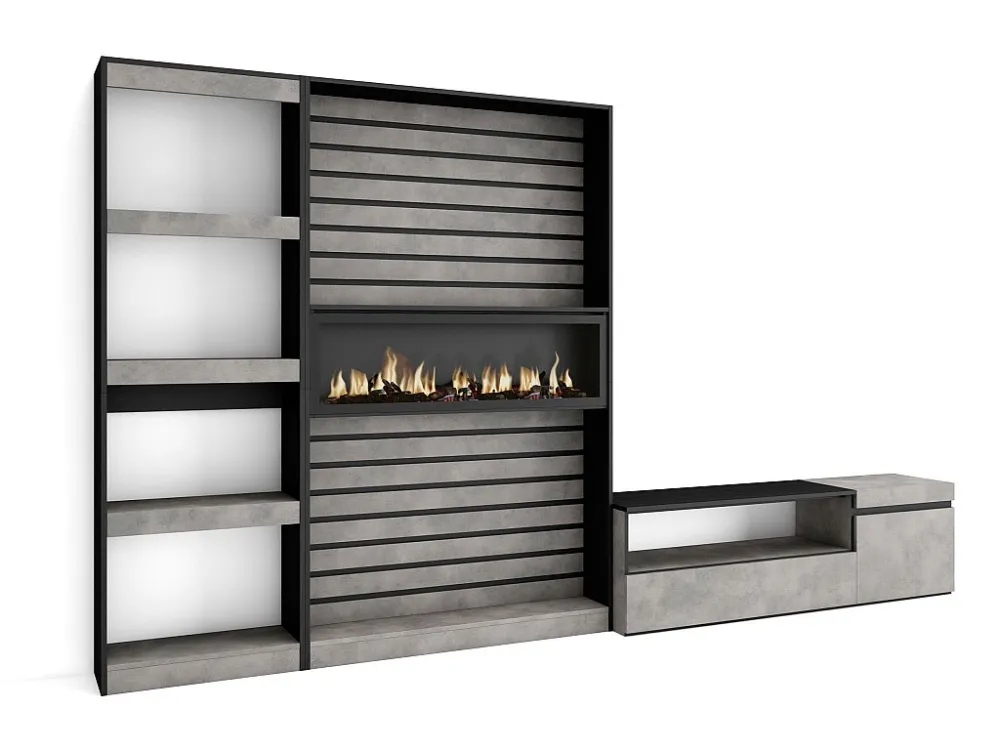 Meubels voor woonkamer, 320x186x35cm, Elektrische haard, Cement Skraut Home