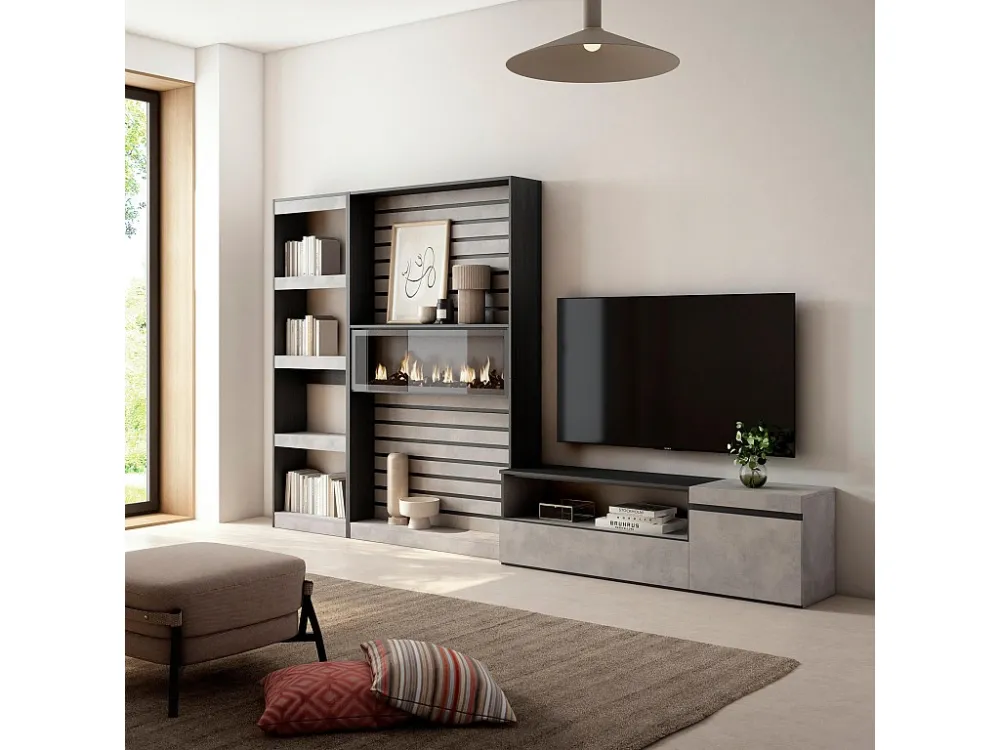Meubels voor woonkamer, 320x186x35cm, Elektrische haard, Cement Skraut Home