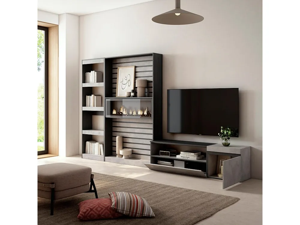 Meubels voor woonkamer, 320x186x35cm, Elektrische haard, Cement Skraut Home