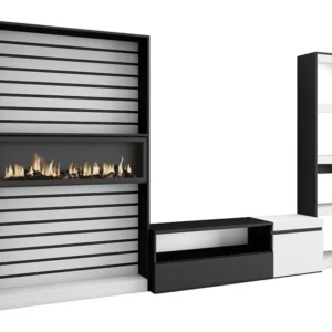 Meubels voor woonkamer, 320x186x35cm, Elektrische haard, Wit en Zwart Skraut Home