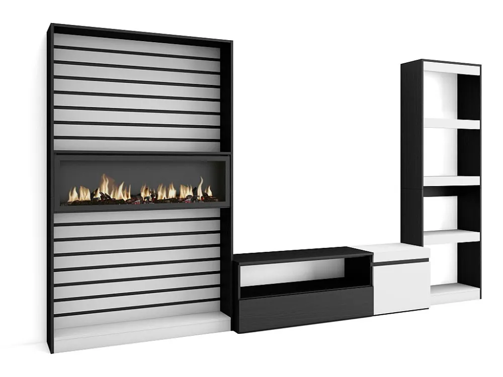 Meubels voor woonkamer, 320x186x35cm, Elektrische haard, Wit en Zwart Skraut Home